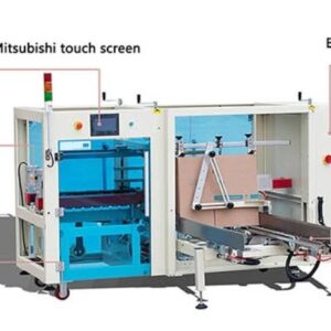 AUTOBOX10 automatic case erector with its touch screen and the magazine for flat cartons