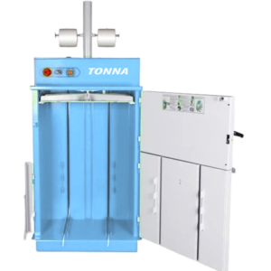 TONNA E80 PLC cardboard baler with 4 ton pressing force and open door